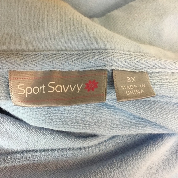 Sport Savvy 3X powder blue floral 3/4 sleeve zip up kangaroo style pocke… - Picture 4 of 14
